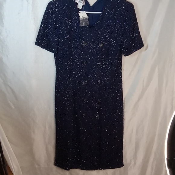 Lawrence Kazar beaded silk/polyester women's dress blue size large - Picture 1 of 11